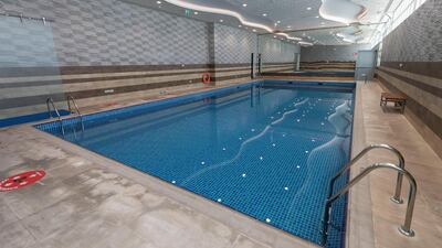 The new swimming pool at Sharjah Cricket Stadium. Chris Whiteoak / The National