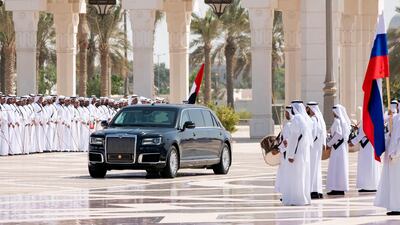 Mr Putin's limousine arrives at Qasr Al Watan. Courtesy: Ministry of Presidential Affairs