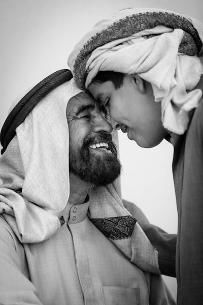 Hamada Abdullah's black-and-white portrait capturing the traditional Arabic nose greeting between a man and a young boy won second place. Photo: Hamada Abdullah
