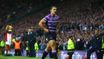 Ben Flower of Wigan walks from the pitch after receiving a red card during the Super League Grand Final against St Helens at Old Trafford on October 11, 2014, in Manchester, England. Michael Steele / Getty Images