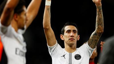 Paris Saint-Germain's Angel Di Maria celebrates at the end of the match. Reuters