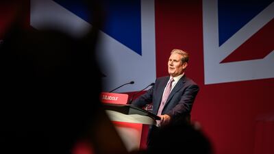 Mr Starmer addresses delegates at the National Annual Women's Conference in Liverpool in October 2023. Getty Images
