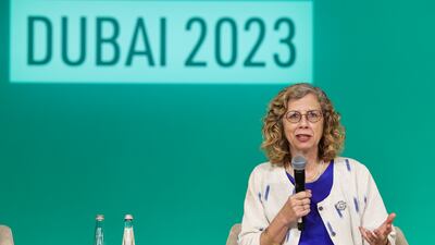 Inger Andersen speaks onstage at Cop28. Mahmoud Khaled / Getty Images