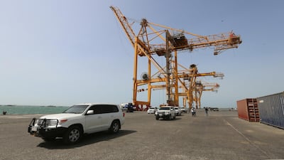 A convoy of vehicles transport UN envoy to Yemen Martin Griffiths during a visit to the port of Hodeidah. Reuters
