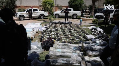 Authorities said the weapons included long-range missiles, anti-tank guided missiles and drones. Photo: Syrian Interior Ministry