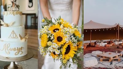 Harry Potter themes, sunflower bouquets, outdoor settings and sparkling dresses are some of the biggest wedding trends in 2021, according to Pinterest data. Courtesy Pinterest