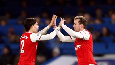 Arsenal's Hector Bellerin celebrates scoring his side's second. PA