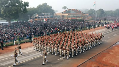 Members of the Seema Surksha Bal paramilitary force takes part in the Republic Day parade in New Delhi. Harish Tyagi / EPA