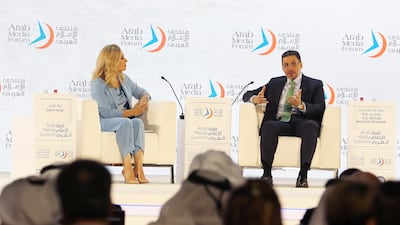 Ahmad Awad bin Mubarak, Prime Minister of Yemen, speaking at the Arab Media Summit held at Dubai World Trade Centre in Dubai. Pawan Singh / The National