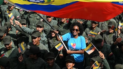 A rally featuring members of Venezuela's armed forces in support of President Nicolas Maduro and his wife Cilia Flores, in Caracas. AFP