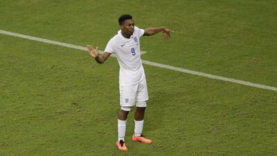 Daniel Sturridge celebrates his goal against Italy on Saturday night at the 2014 World Cup in Manaus, Brazil. Themba Hadebe / AP