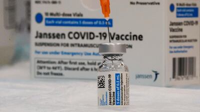 The Johnson & Johnson Covid-19 vaccine is seen at a pop up vaccination site inside the Albanian Islamic Cultural Center in the Staten Island borough of New York. AP Photo