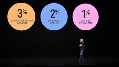 Jennifer Bailey, vice president of Apple Pay, speaks during the launch of Apple Card in Cupertino. Bloomberg