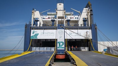 The Saqr Humanitarian Ship arrived at Al Arish Port in Egypt on Friday. Photo: Wam