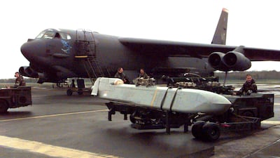A B-52H Stratofortress is being prepared for a mission in support of Nato Operation Allied Force in the Federal Republic Of Yugoslavia at Raf Fairford, United Kingdom, on March 30, 1999. Getty Images