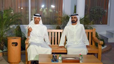Sheikh Mohammed bin Rashid, Vice President and Ruler of Dubai, left, met with Sheikh Mohammed bin Zayed, Crown Prince of Abu Dhabi and Deputy Supreme Commander of the UAE Armed Forces, on Thursday. Photo Courtesy WAM