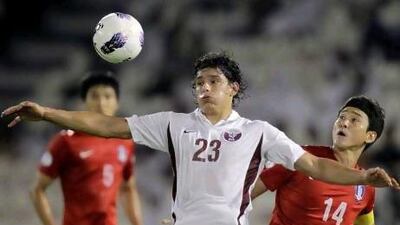South Korea's Lee Jung-soo struggled in the conditions in Doha during the game against Qatar.