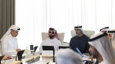 Sheikh Tahnoon bin Zayed leads a meeting of the Artificial Intelligence and Advanced Technology Council in the presence of Sheikh Khaled bin Mohamed, in Abu Dhabi. Photo: Wam