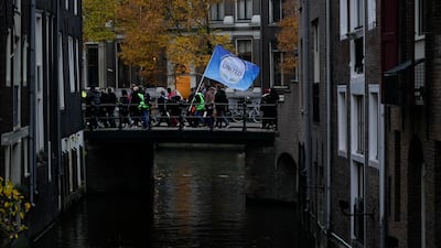 A peaceful demonstration in Amsterdam, Netherlands. AP