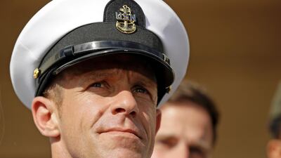 Edward Gallagher leaves a military court on Naval Base San Diego in July. AP