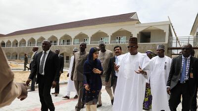 Governor Kashim Shettima joins Malala in the inspection of a school in Maiduguri. Afolabi Sotunde