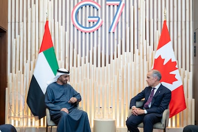 Sheikh Mohamed held talks with Canadian Prime Minister Mark Carney. Photo: UAE Presidential Court