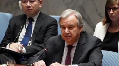 Secretary General of the United Nations Antonio Guterres speaks during a Security Council meeting about the situation in Syria at U.N. Headquarters in the Manhattan borough of New York City, New York, U.S. REUTERS