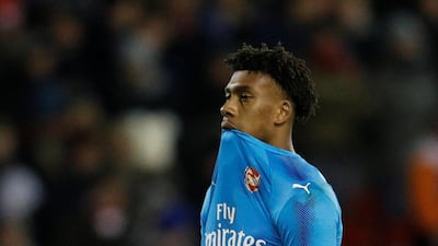 Arsenal's Alex Iwobi looks dejected during the FA Cup third-round defeat to Nottingham Forest on Sunday. Darren Staples / Reuters
