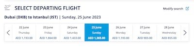 Travellers hoping to visit Istanbul this Eid will need to choose their travel date carefully to avoid high prices. Photo: flydubai screengrab