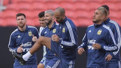 Argentina players go through their paces during a training session. AFP