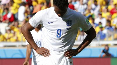 Daniel Sturridge reacts after missing a shot against Costa Rica on Tuesday in a 0-0 draw as England officially were knocked out of the World Cup. Laszio Balogh / Reuters / June 24, 2014