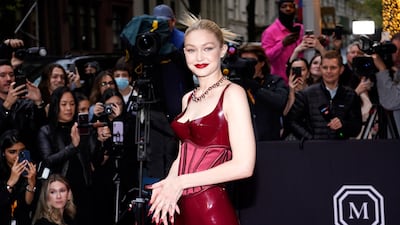 Gigi Hadid leaves The Mark Hotel for the 2022 Met Gala. AP