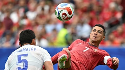 Cristiano Ronaldo controls the ball during match between Portugal and Uzbekistan in Houston. AFP