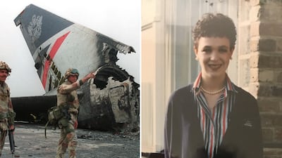 US troops in Kuwait survey the wreckage of BA flight 149, left, on which former BA flight attendant Nicola Dowling, right, was working. Reuters / Nicola Dowling