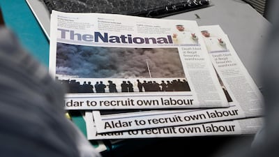 The National's new printing press produces the first prototype newspaper on April 9, 2008, about a week after the first official edition was produced and distributed. Ryan Carter / The National