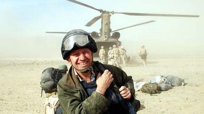 Sir Sherard Cowper-Coles, former UK ambassador in Kabul, pictured moments before boarding a Royal Air Force Chinook helicopter, at Now Zad, Helmand province, in the autumn of 2008.