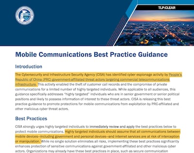 The US Cybersecurity and Infrastructure Security Agency's new guidance for highly vulnerable users. Photo: Screengrab