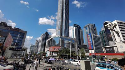 The SEG Plaza in Shenzhen, a day after it triggered widespread panic when it began shaking and was evacuated. AFP