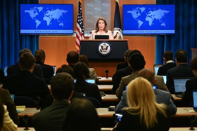 US State Department spokeswoman Tammy Bruce speaks at the State Department in Washington on April 15. AFP