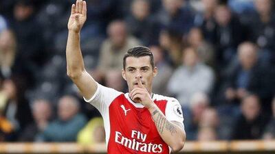 Arsenal’s Granit Xhaka celebrates scoring their fourth goal. Russell Cheyne / Reuters