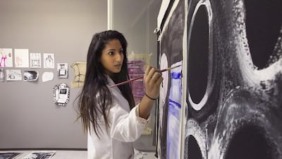 Farah Al Qasimi is one of 15 artists benefiting from new studios provided by the Salama bint Hamdan Al Nahyan Emerging Artists Fellowship. Mona Al-Marzooqi / The National