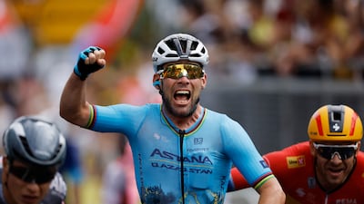 Astana Qazaqstan Team's Mark Cavendish crosses the finish line to win Stage 5 and set a new Tour de France stage wins record. Reuters