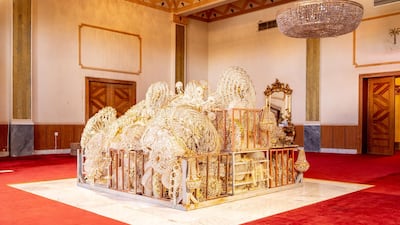'To Dust', a collection of chandeliers as part of The Red Palace exhibition. Image courtesy of Athr and the artist