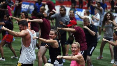 Participants take part in David Haye's boxing class on Saturday in Dubai. Francois Nel / Getty Images