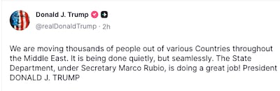 US President Donald Trump posted this message on Truth Social on March 6, 2026.