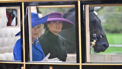 Queen Camilla and first lady Melania Trump during the carriage procession to Windsor Castle, Berkshire. PA