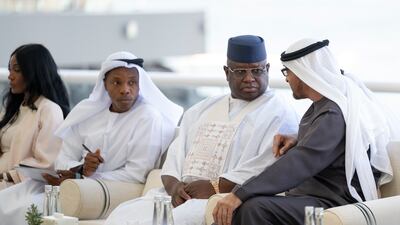 Sheikh Mohamed and Mr Bio spoke about co-operation between their two countries, and regional and international developments. Abdulla Al Bedwawi / UAE Presidential Court