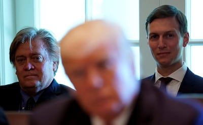 New Yorker Jared Kushner (R) was often at odds with Mr Bannon (L) on policy decisions. Credit: Kevin Lamarque/ Reuters