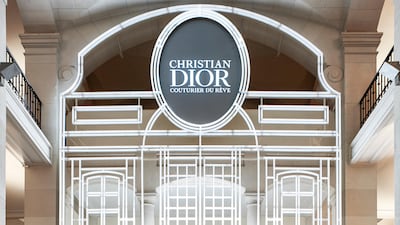 The main hallway of Christian Dior: Designer of Dreams exhibition. Photo by Adrien Dirand