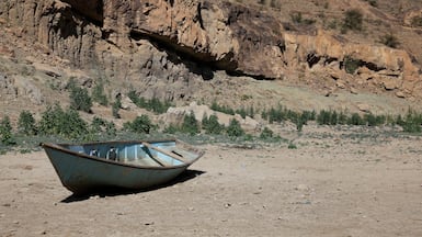 An abandoned boat lies in a dried-up reservoir on the outskirts of Sanaa, Yemen. EPA